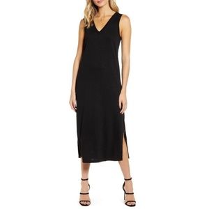 Paige Knit V Neck Tank Slit Midi Dress Black Extra Large XL